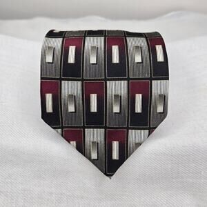 GIORGIO BRUTINI Collezione Silk Mens Tie Geometric Black, Gray, and Red Pattern